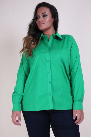 Camisa Plus Size Pala Bordada Verde PP