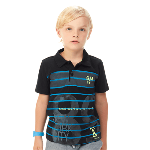 Camisa Polo Infantil Abrange Listras Preto 04