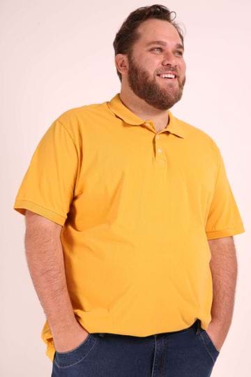 Camisa Polo Lisa Plus Size Amarelo EX