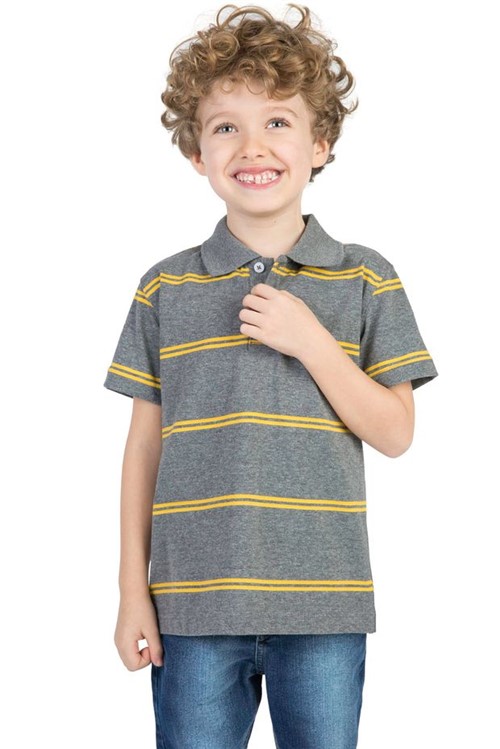 Camisa Pólo Listrada Infantil Masculino Cinza CINZA/04