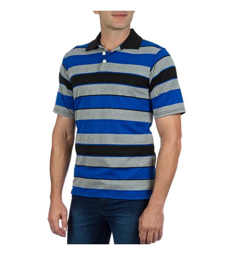 Camisa Polo Masculina Azul Listrada - P