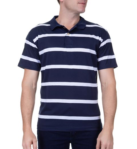 Camisa Polo Masculina Azul Marinho Listrada - 3