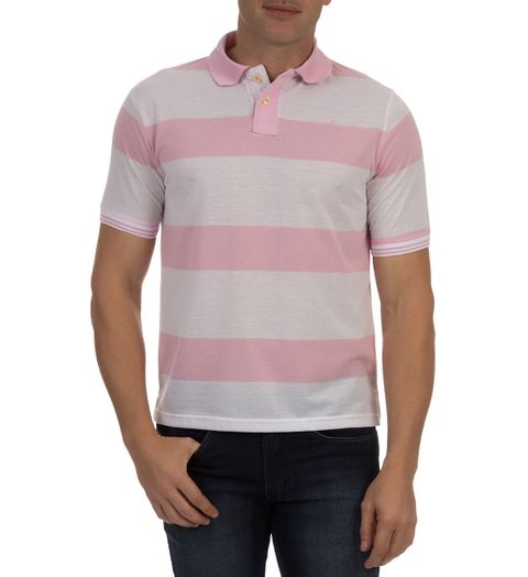 Camisa Polo Masculina Rosa Listrada - G