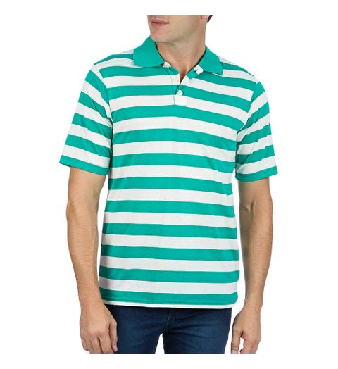 Camisa Polo Masculina Verde Listrada - P