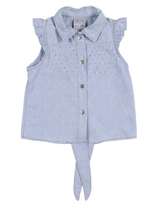 Camisa Regata Jeans Infantil para Menina - Azul Claro