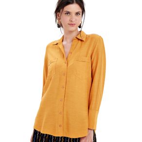 Camisa Seda Basica Botoes Amarelo Saffron - 36