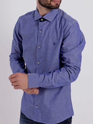 Camisa Slim Manga Longa Masculina Azul