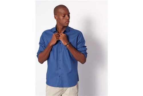 Camisa Slim Menswear Micro Xadrez - Azul - GG