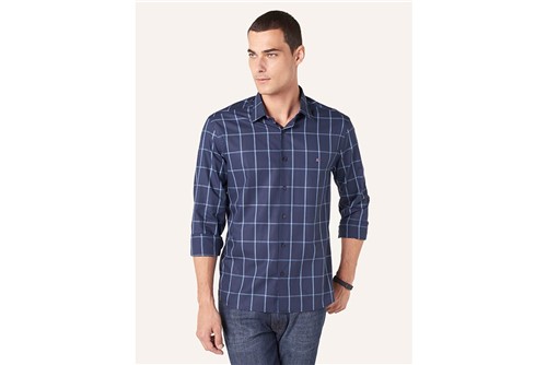 Camisa Slim Menswear Xadrez - Azul - P