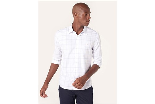Camisa Slim Menswear Xadrez - Branco - M