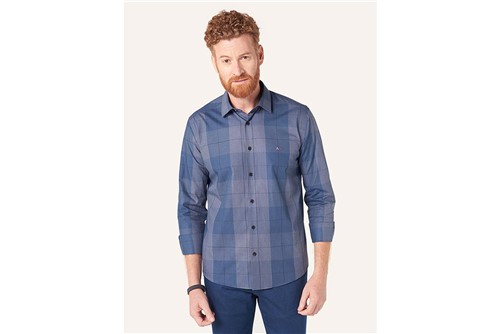 Camisa Slim Menswear Xadrez C/ Vivo - Azul - P