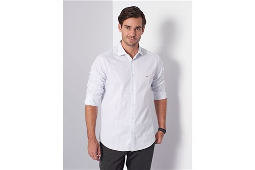 Camisa Slim Menswear Xadrez Pois - Branco - P