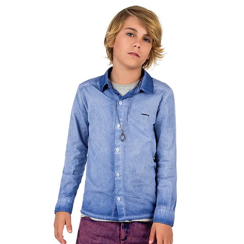 Camisa Social Infantil Menino Azul em Tricoline Xadrez Johhny Fox Infantil4