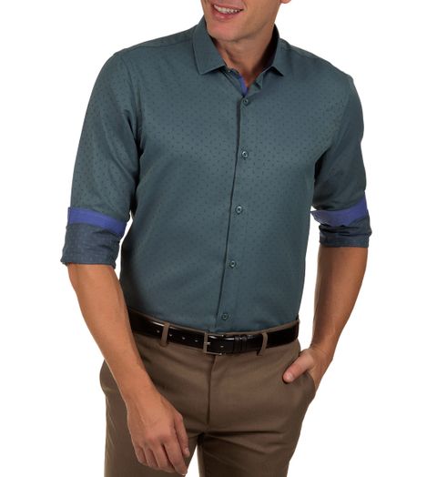 Camisa Social Masculina Azul Escuro Detalhada - 2