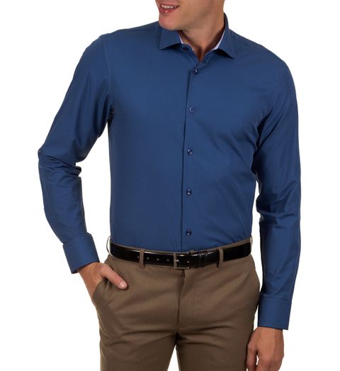 Camisa Social Masculina Azul Escuro Lisa - 2