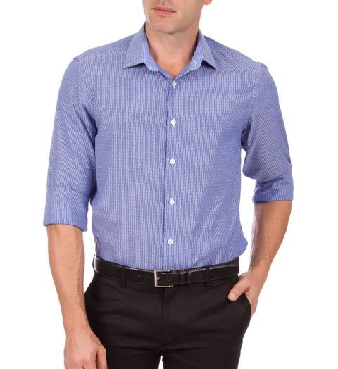 Camisa Social Masculina Azul Estampada - 5