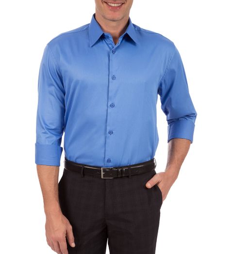 Camisa Social Masculina Azul Lisa - 2