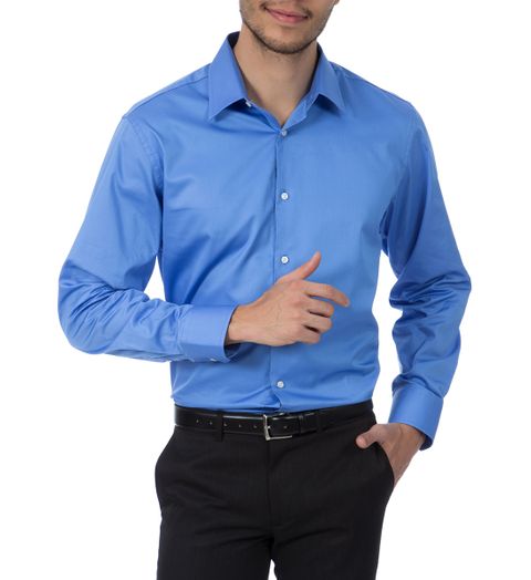 Camisa Social Masculina Azul Lisa - 5