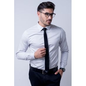 Camisa Social Masculina Slim Algodão Fio 80 Cinza F05421s 01