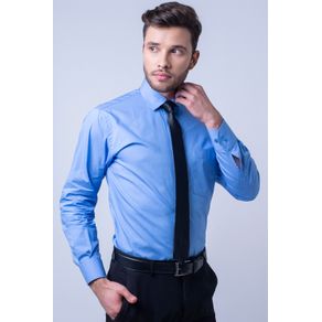 Camisa Social Masculina Tradicional Algodão Fio 40 Azul Médio F05848a 01