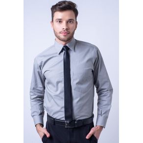 Camisa Social Masculina Tradicional Algodão Fio 40 Cinza F09935a 01