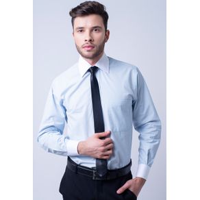 Camisa Social Masculina Tradicional Algodão Fio 50 Azul Claro F02782a 01