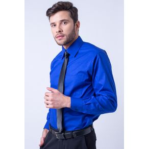 Camisa Social Masculina Tradicional Algodão Fio 50 Azul R08078a 01
