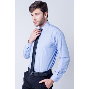 Camisa Social Masculina Tradicional Algodão Fio 60 Azul F03823a 02