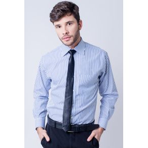 Camisa Social Masculina Tradicional Algodão Fio 60 Azul F03823a 02