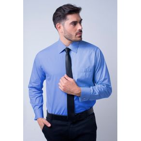 Camisa Social Masculina Tradicional Algodão Fio 60 Azul Médio F06798a 01