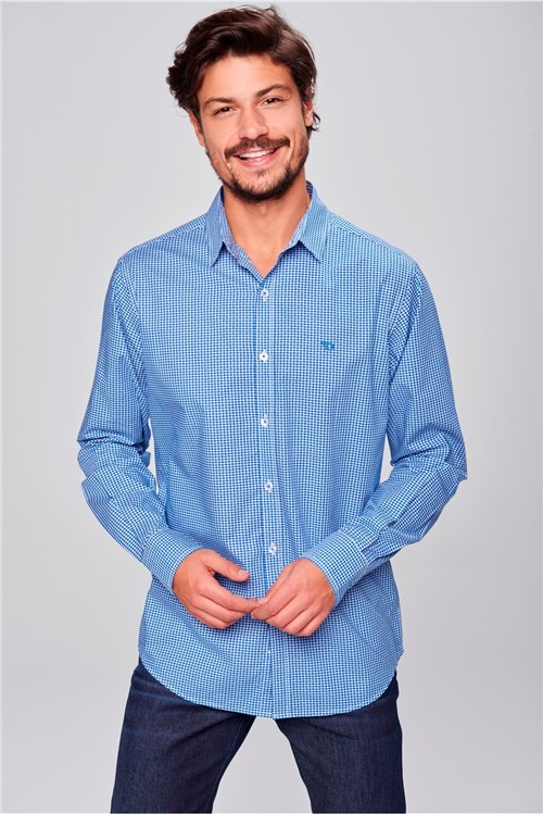 Camisa Social Xadrez Azul/Branco