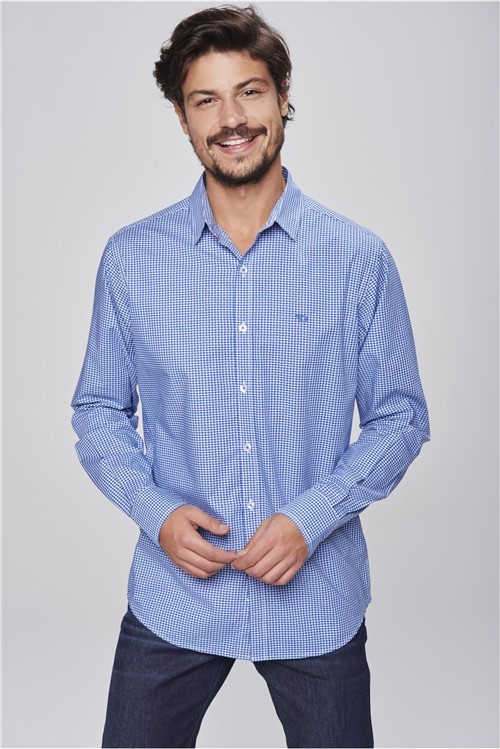 Camisa Social Xadrez Azul/Branco
