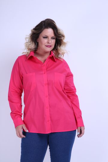 Camisa Tricoline Plus Size Rosa P
