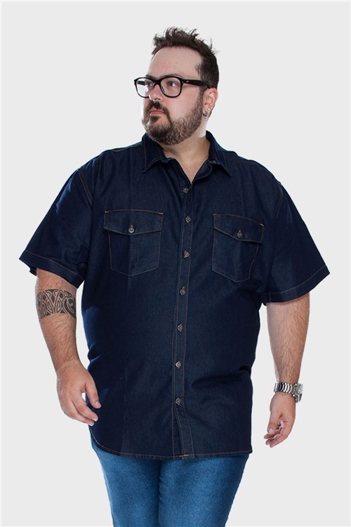 Camisa Two Flap Plus Size Marinho-7