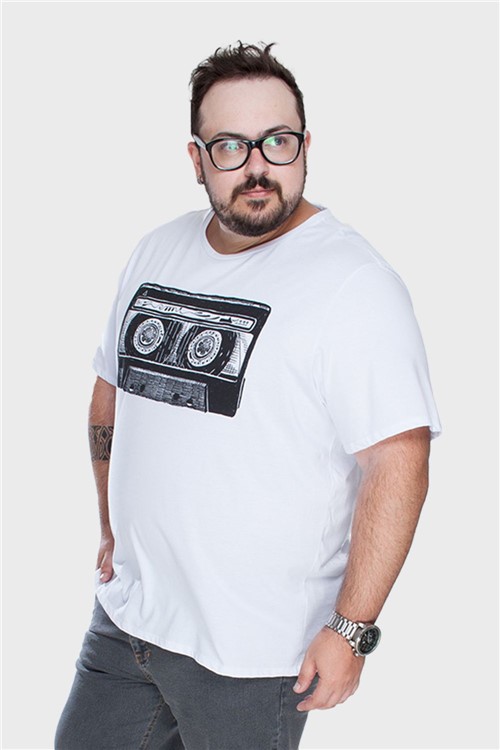 Camiseta Algodão Orgânico Fita Plus Size Branco-50/52