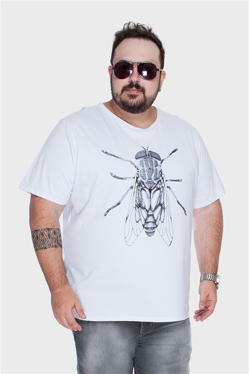 Camiseta Algodão Orgânico Mosca Plus Size Branco-50/52