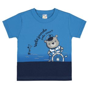 Camiseta Azul Bebê Menino Meia Malha 36656-64 Camiseta Azul Bebê Menino Meia Malha Ref:36656-64-M