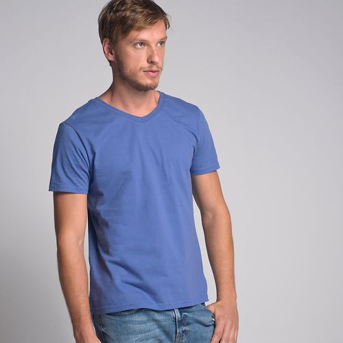 Camiseta Básica Gola V Azul Índigo - GG