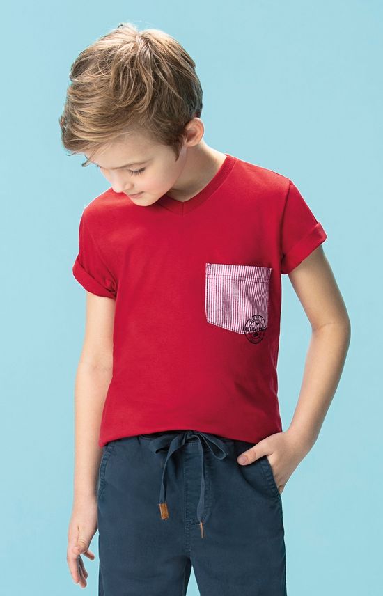 Camiseta Bolso Listrado Menino Carinhoso Vermelho - 2