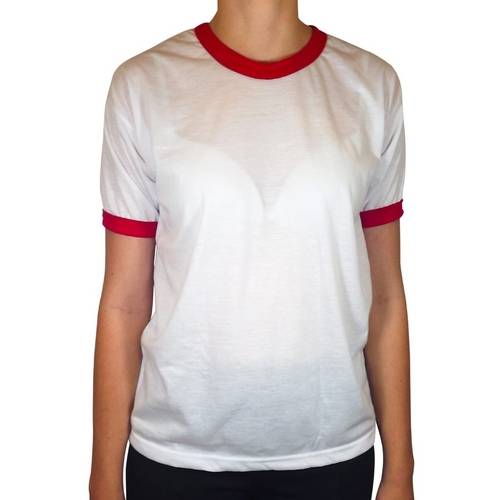 Camiseta Branca com Gola Vermelha para Sublimação