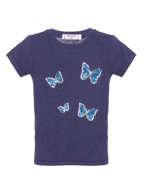 Camiseta Butterfly Paetê Azul Marinho Tamanho 12