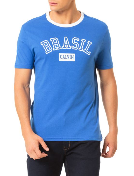 Camiseta Calvin Klein Jeans Estampa Copa Gola Azul Carbono - M