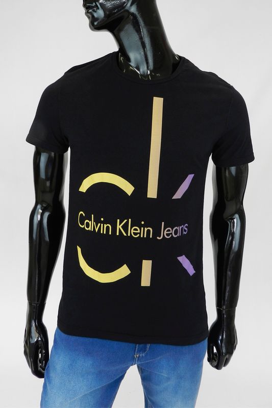 Camiseta Calvin Klein Jeans Letreiro Preto Tam. GG