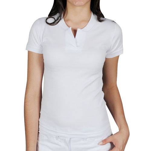 Camiseta Canelada Manga Curta Feminina Gola Padre Branca