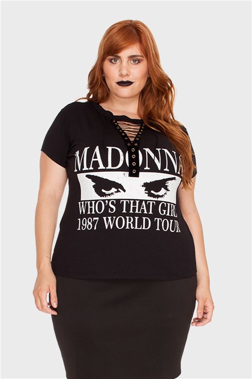 Camiseta Chocker Madonna Plus Size Preto-50