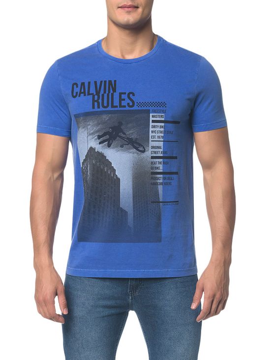 Camiseta Ckj Mc Calvin Rules - Azul Médio - PP