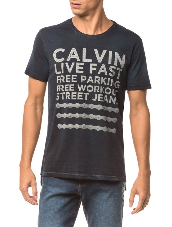 Camiseta Ckj Mc Estampa Calvin Live Fast - Azul Médio - Pp