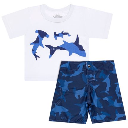 Camiseta com Bermuda em Tactel Shark - Cara de Criança