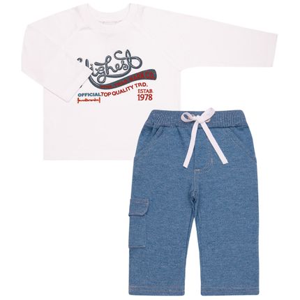 Camiseta com Calça Jeans Fleece Sports - Baby Classic