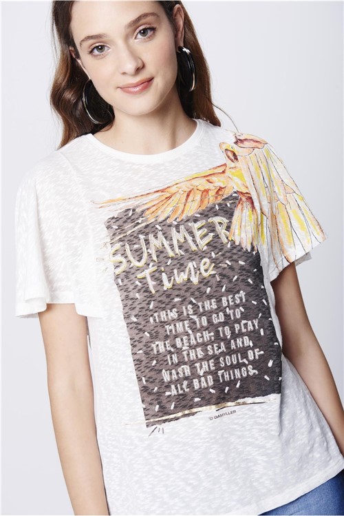 Camiseta com Mangas Amplas Feminina